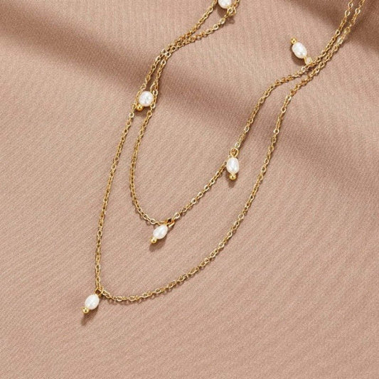Women's 18K Gold - plated Natural Pearl Double - layer Twin Necklace - PratSN