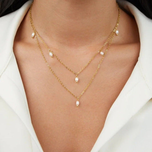 Women's 18K Gold - plated Natural Pearl Double - layer Twin Necklace - PratSN