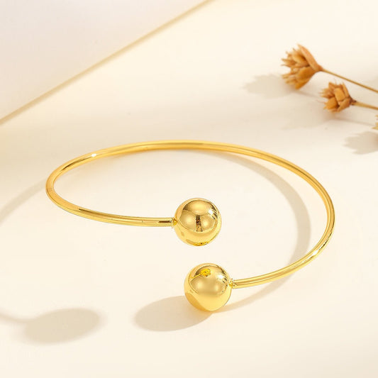 Women's 1pcs Copper Plated 18k Gold Double Headed Bead Opening Bracelet, Gifts, And Daily Wear - PratSN