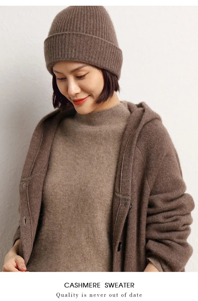 Women's 2025 Autumn Winter Hats 100% Pure Cashmere Knitted Soft Warm Thick Cap High Quality - PratSN