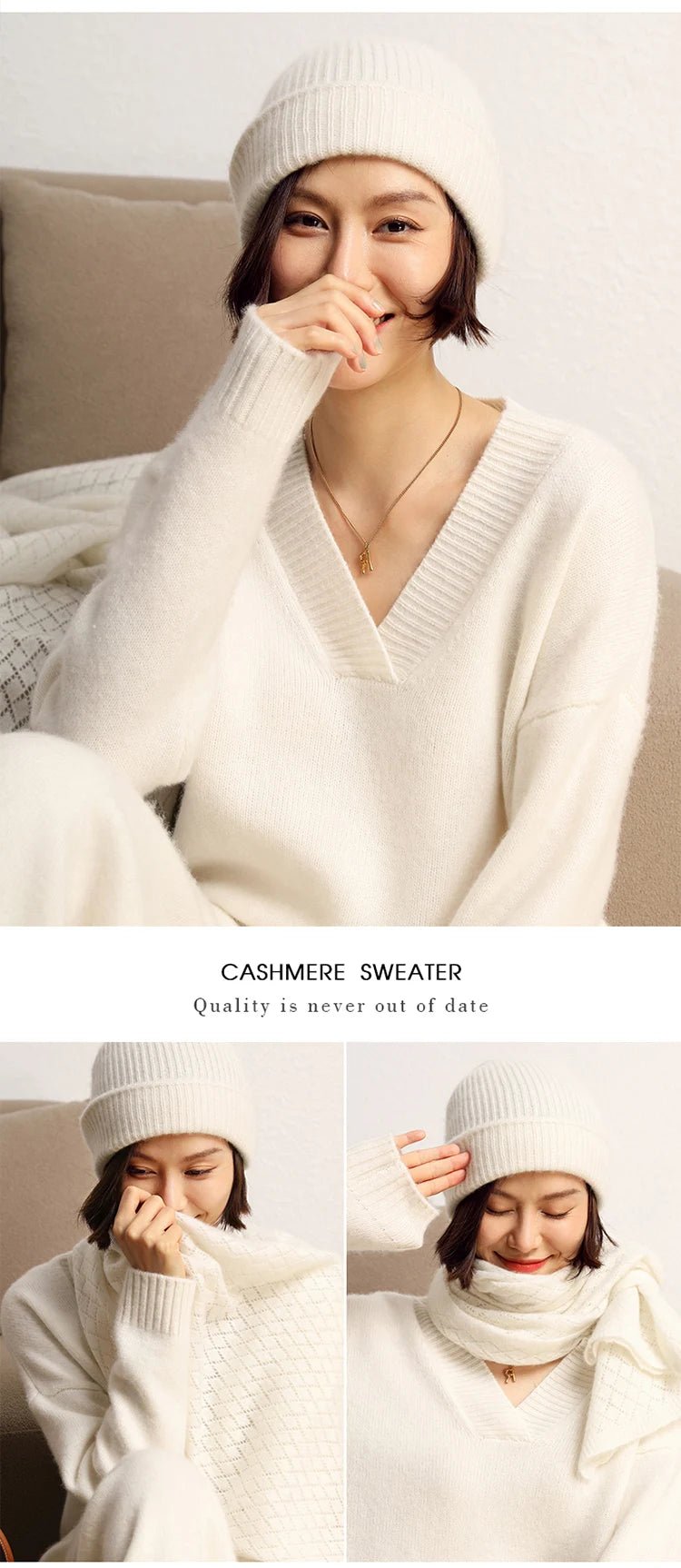 Women's 2025 Autumn Winter Hats 100% Pure Cashmere Knitted Soft Warm Thick Cap High Quality - PratSN