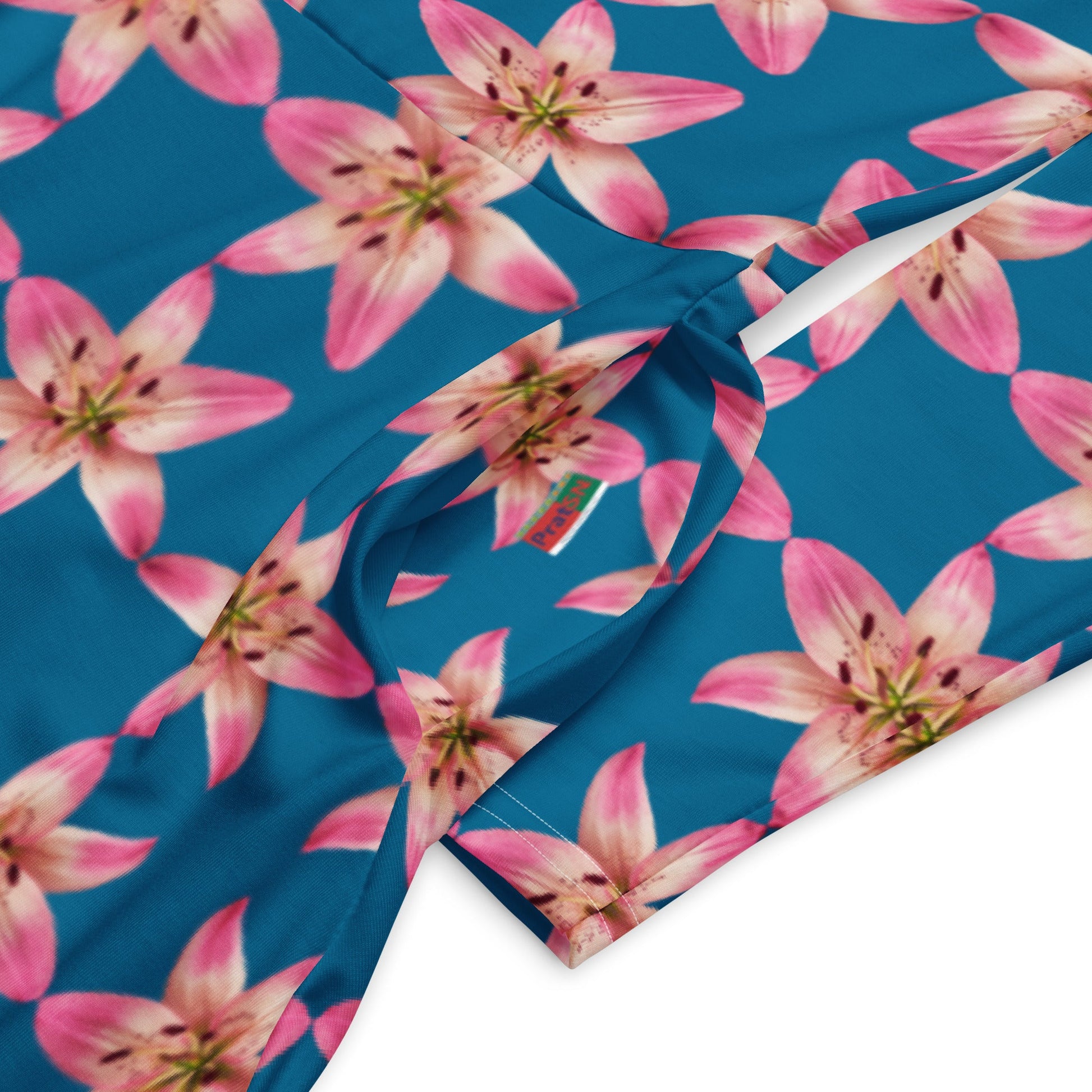 Women's All - over print long sleeve midi dress, cerulean Color Pink Floral Summer Dresses - PratSN