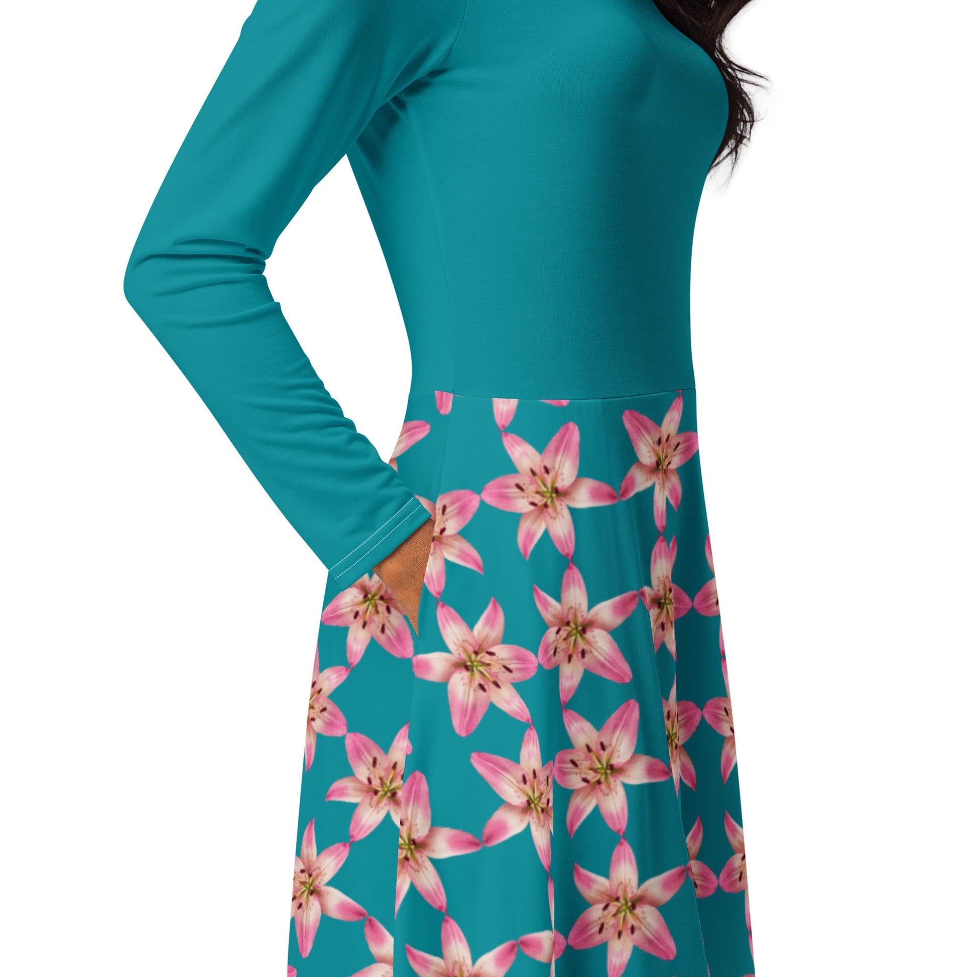 Eastern Blue & Pink Lily Midi Dress for Women S Eastern Blue & Pink Lily Midi Dress for Women S