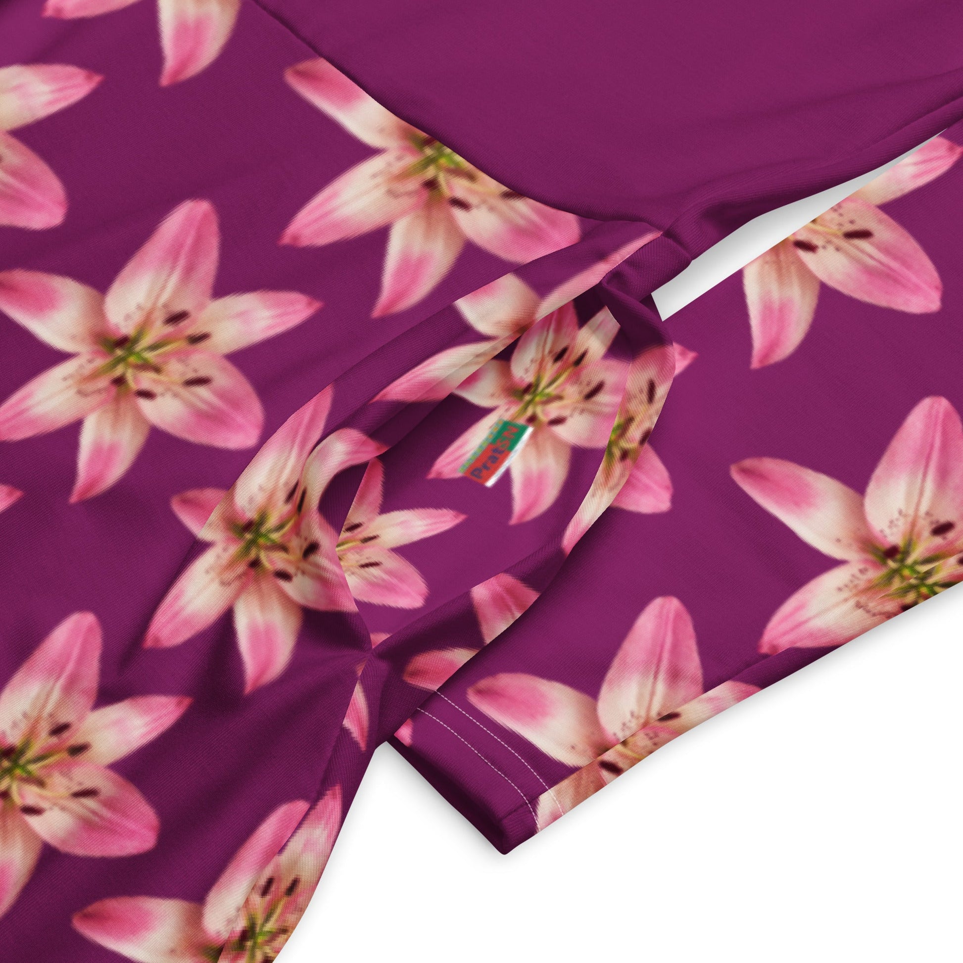 Women's All - over print long sleeve midi dress, Eggplant Color Pink Floral Summer dresses - PratSN