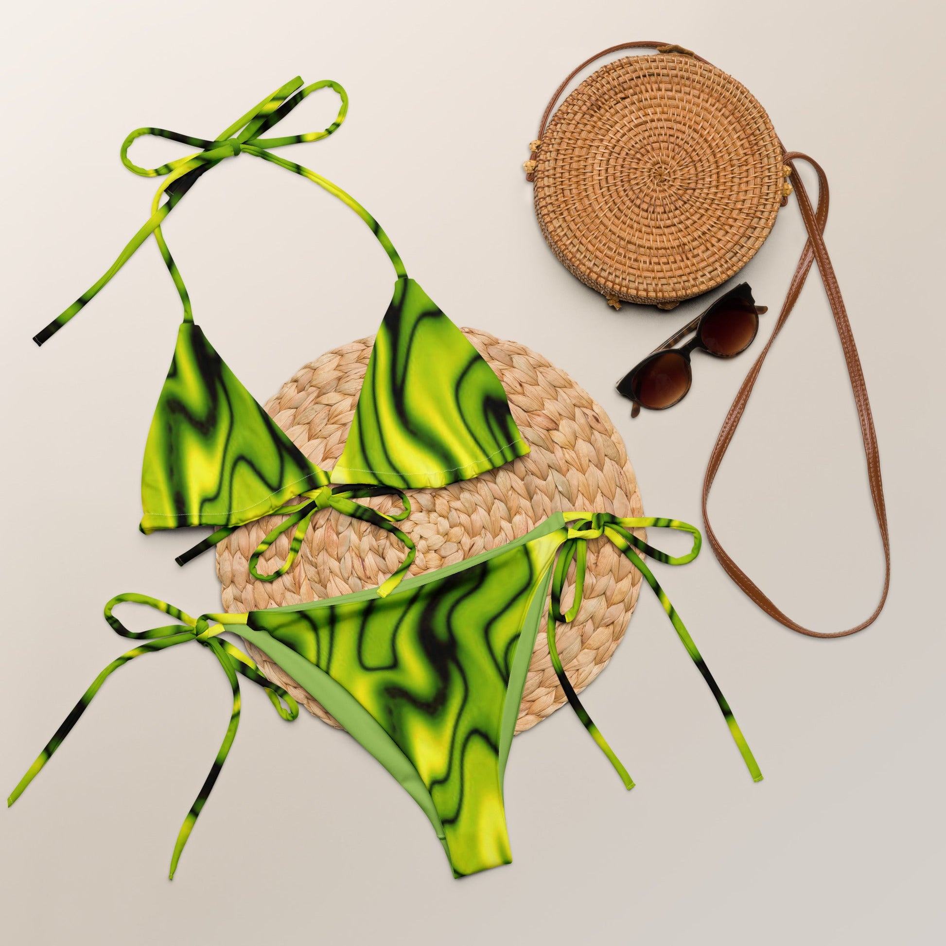 Women's All - over print recycled string bikini, green Bikini, cute Summer Bikini - PratSN
