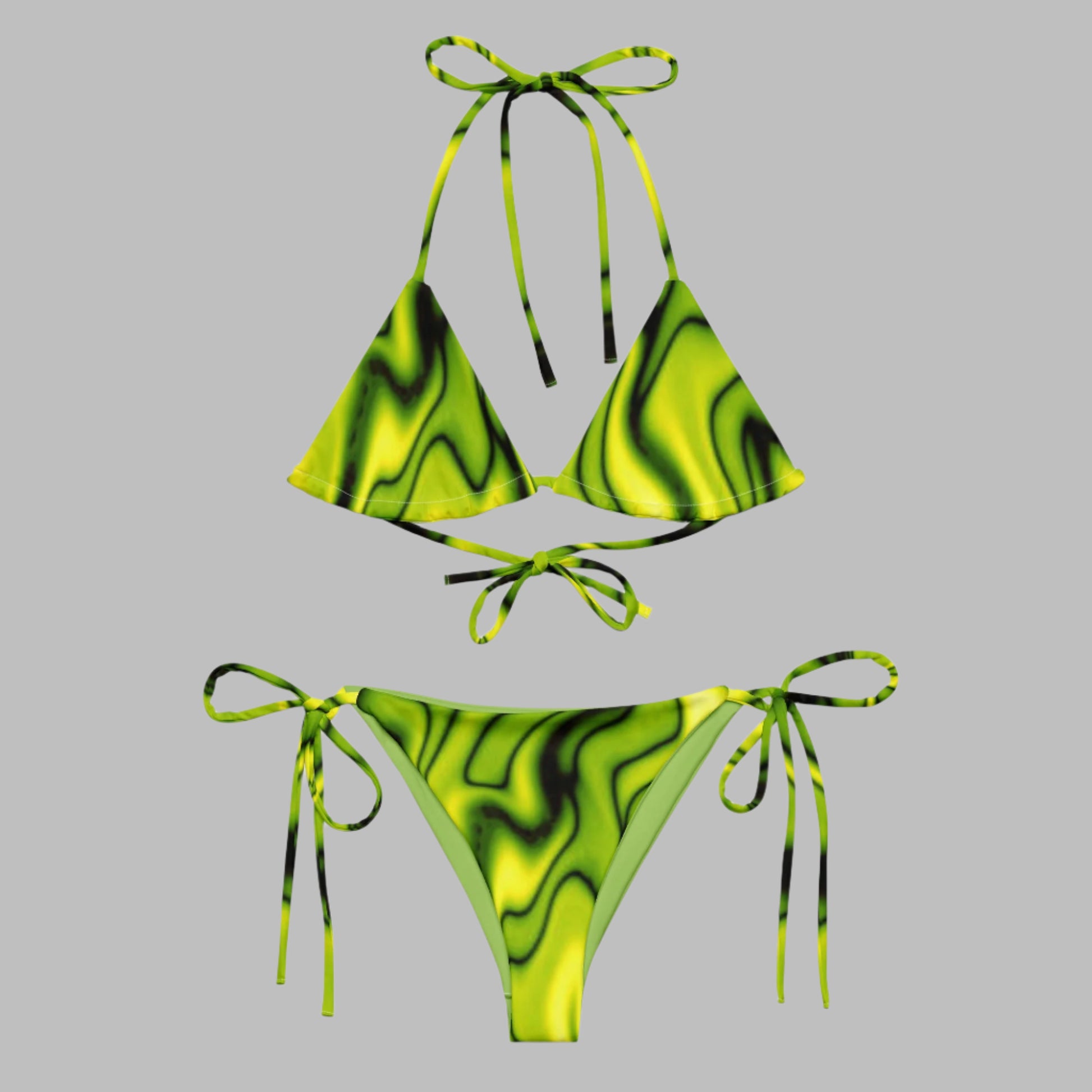 Women's All - over print recycled string bikini, green Bikini, cute Summer Bikini - PratSN
