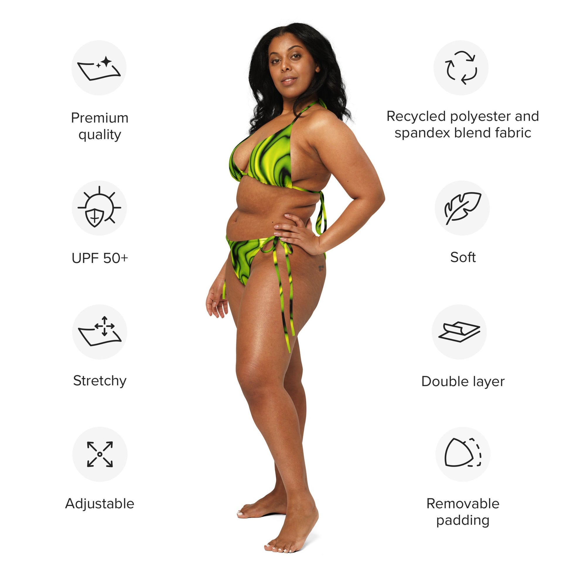 Women's All - over print recycled string bikini, green Bikini, cute Summer Bikini - PratSN