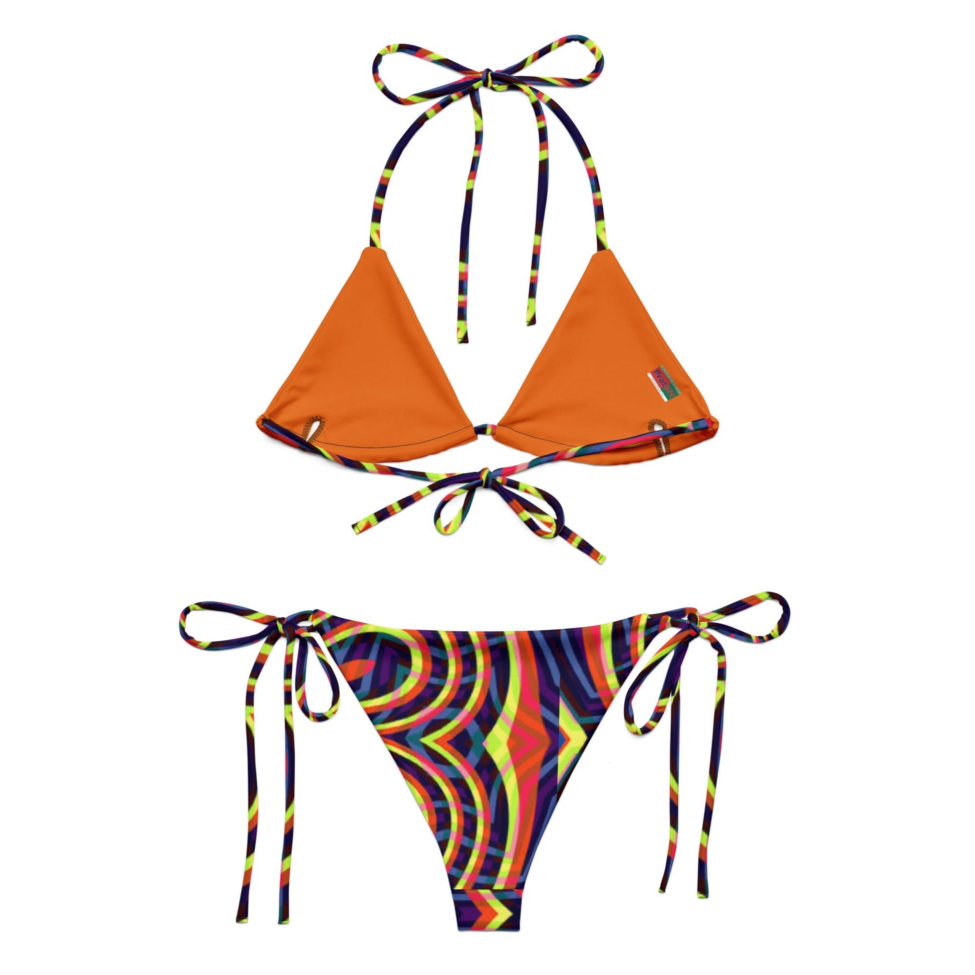 Women's All - over print recycled string bikini, Orange White Bikini, Floral Bikini, Cute Summer Bikini - PratSN