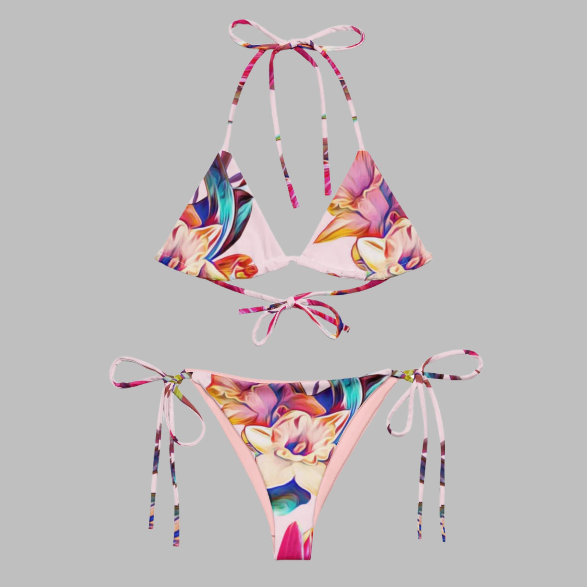 Women's all - over print string bikini, floral Bikini, cute Summer Bikini - PratSN
