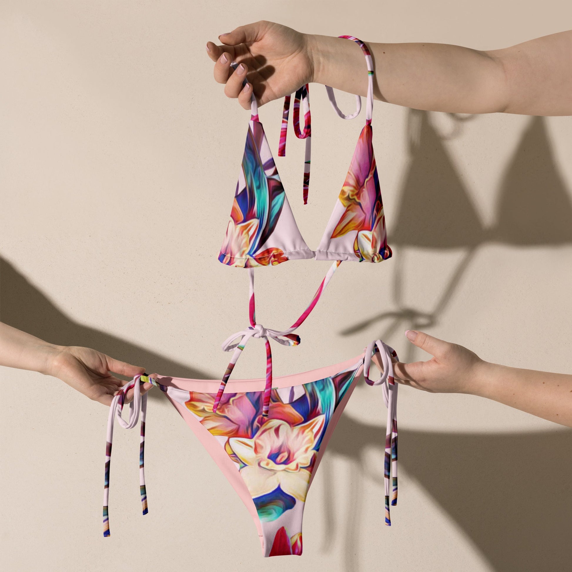 Women's all - over print string bikini, floral Bikini, cute Summer Bikini - PratSN