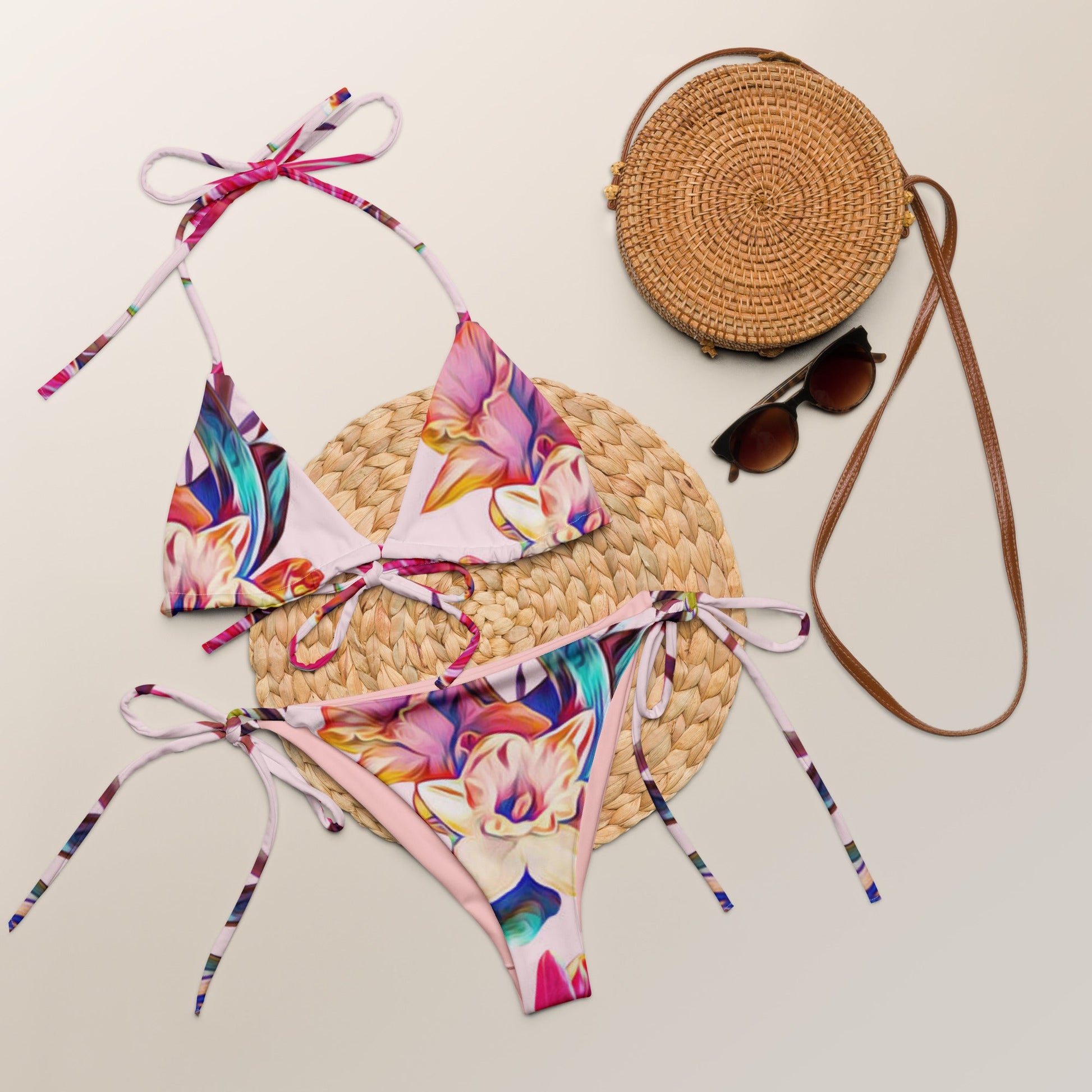 Women's all - over print string bikini, floral Bikini, cute Summer Bikini - PratSN