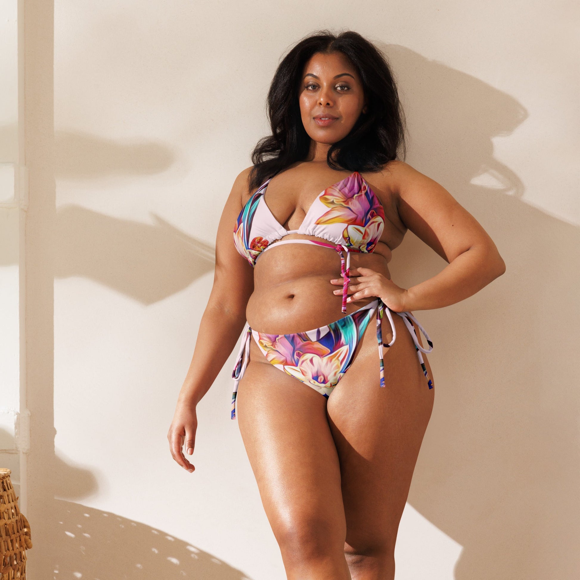 Women's all - over print string bikini, floral Bikini, cute Summer Bikini - PratSN