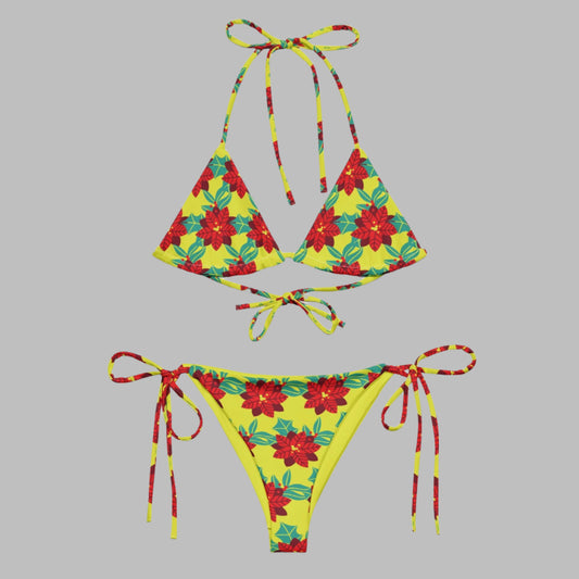 Women's all - over print string bikini, floral bikini, cute summer bikini - PratSN
