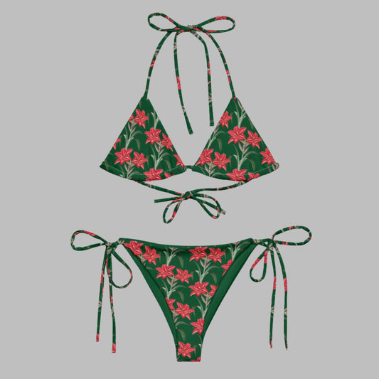 Women's All - over print string bikini, Green Pink Floral Top, Cute Summer Bikini Top, Floral Top, beautiful bikini top, Beach dress, Beach dress for summer and spring - PratSN