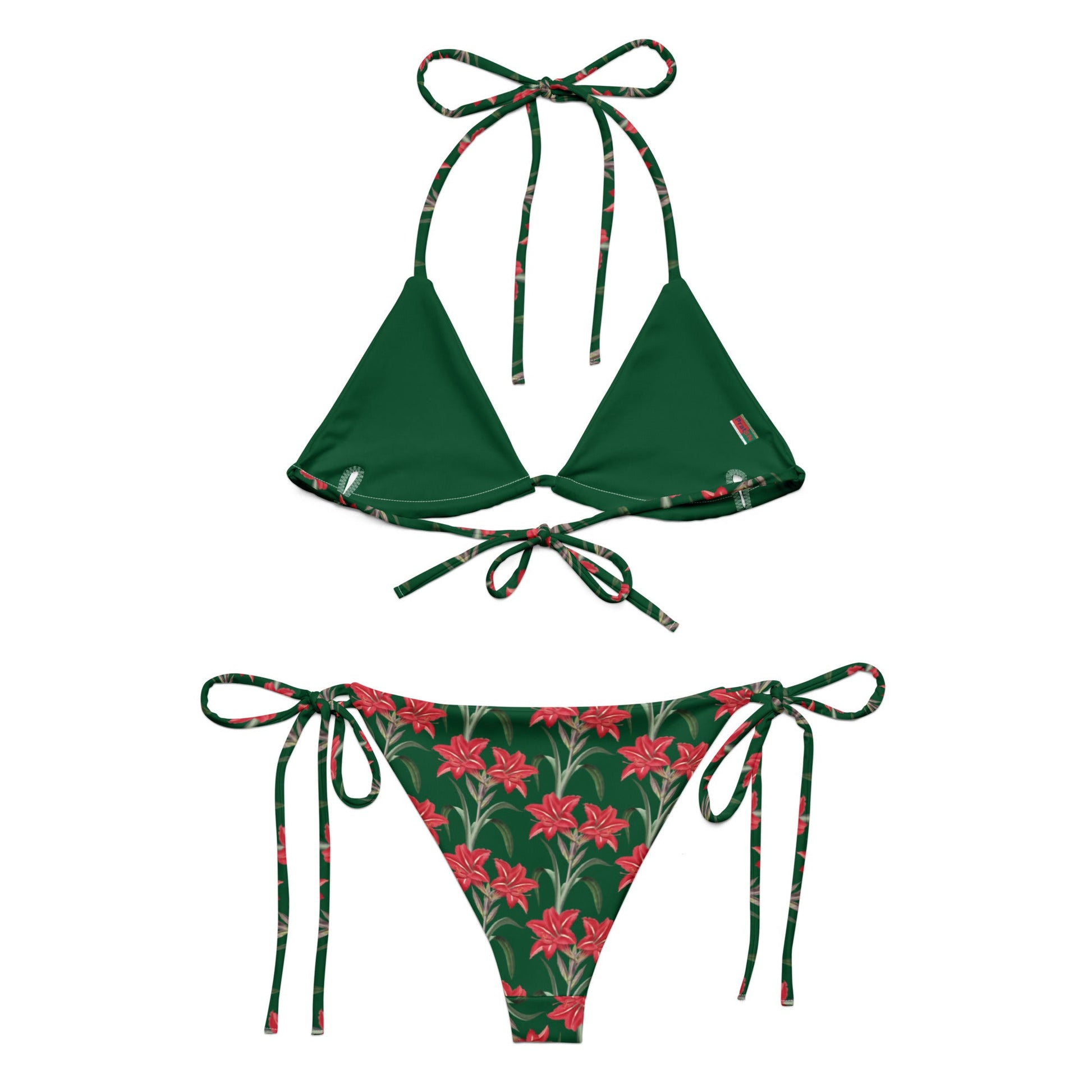 Women's All - over print string bikini, Green Pink Floral Top, Cute Summer Bikini Top, Floral Top, beautiful bikini top, Beach dress, Beach dress for summer and spring - PratSN