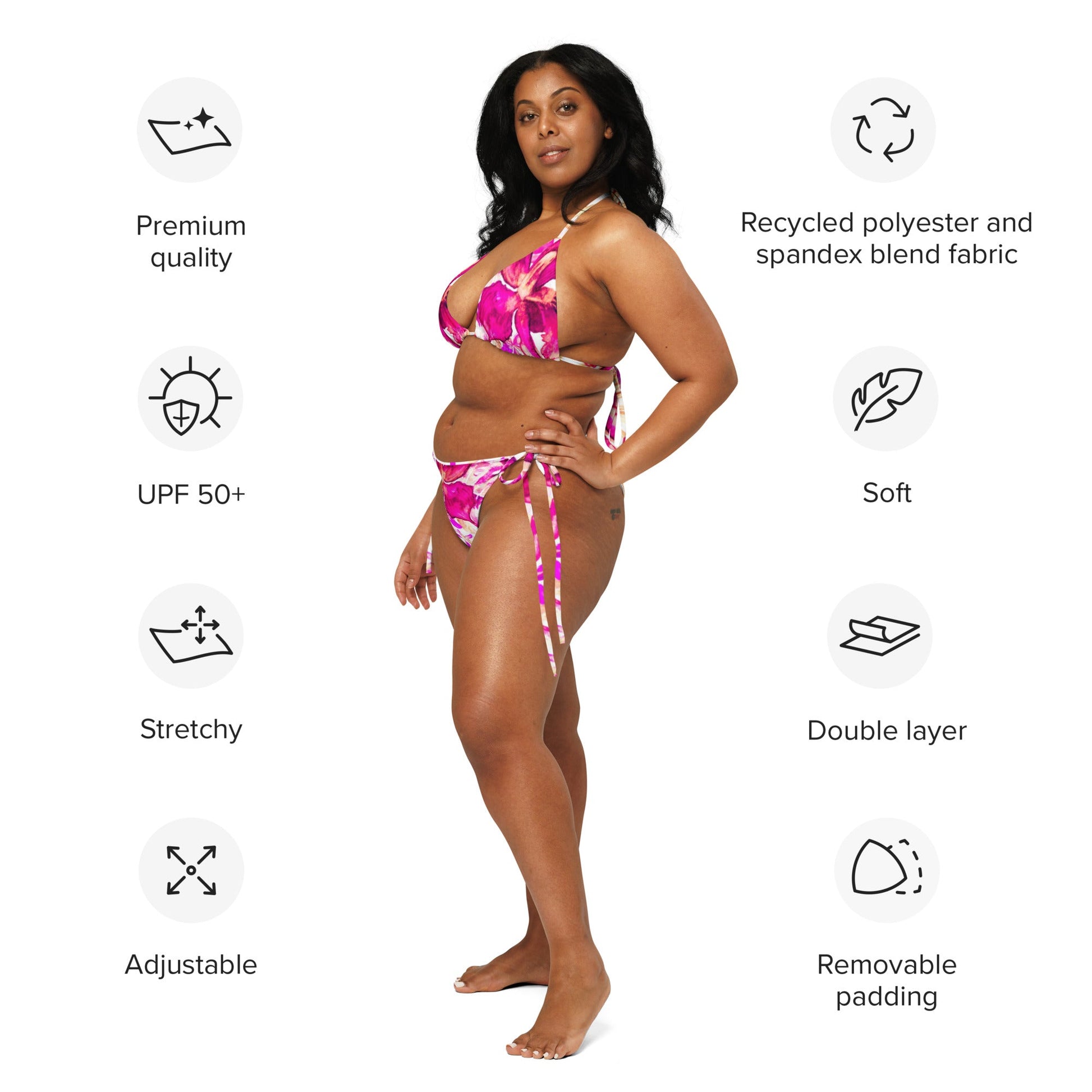 Women's all - over print string bikini, Pink Floral Bikini - PratSN