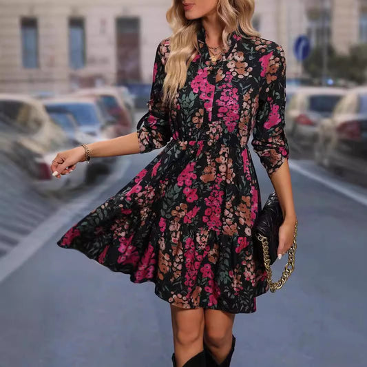 Women's Autumn Elegant New Printed Shirt Dress - PratSN
