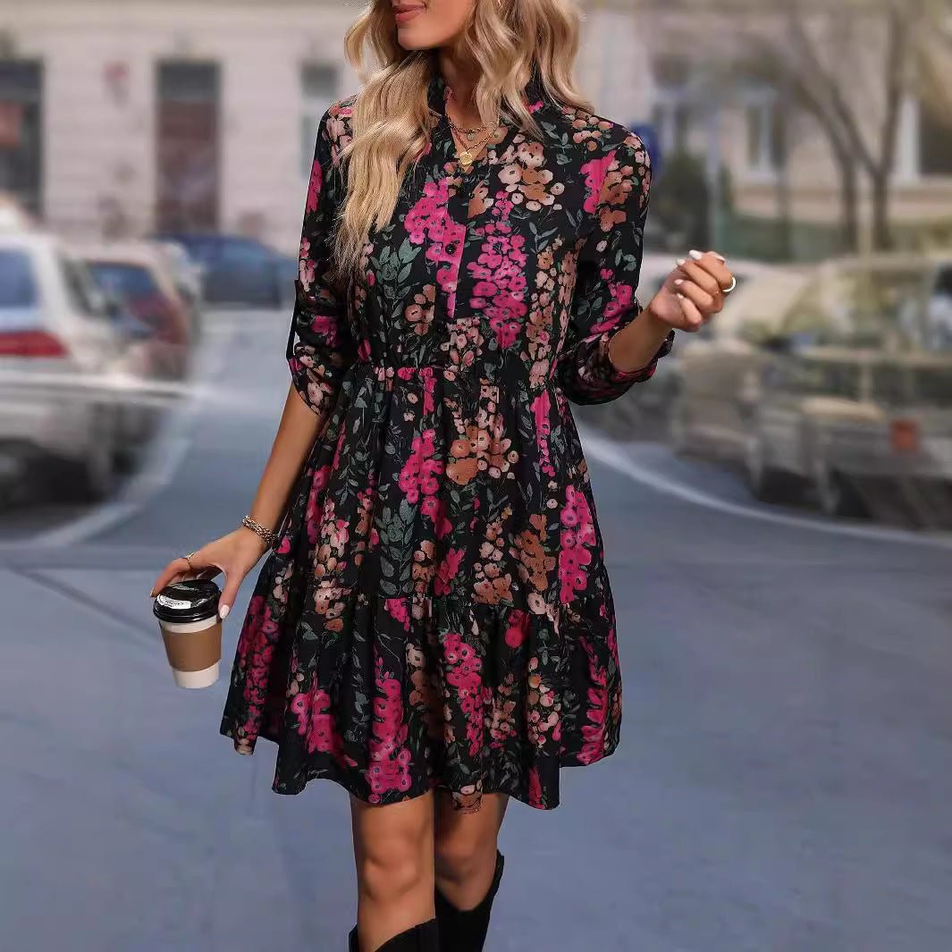 Women's Autumn Elegant New Printed Shirt Dress - PratSN