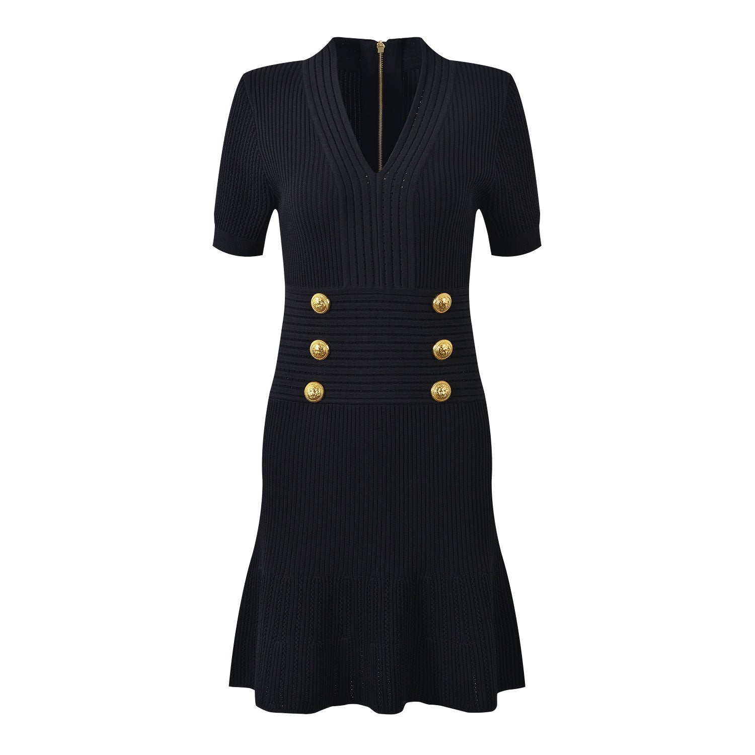 Women's Autumn Light Luxury Metal Buckle V - neck Knitted Dress - PratSN