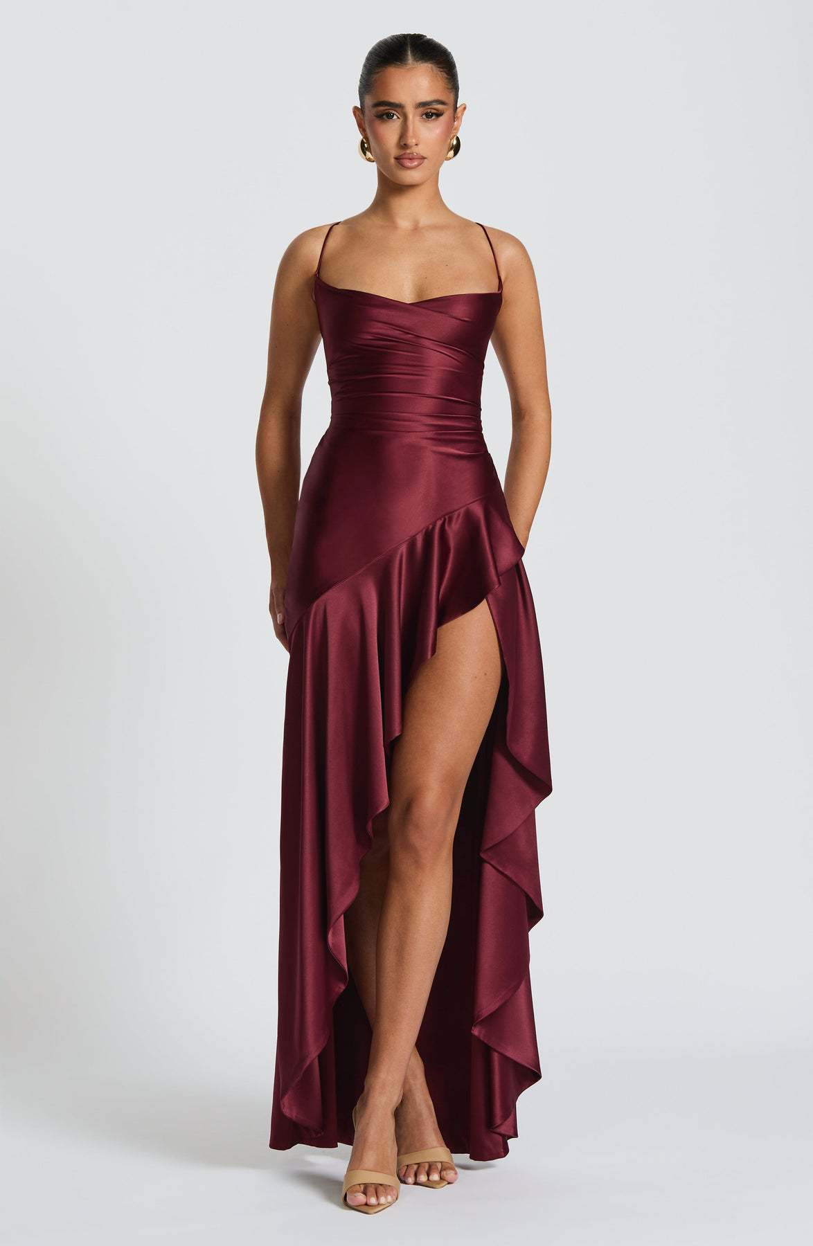 Women's Backless Ruffles Irregular Dress Summer Fashion Evening Party Club Split Suspender Maxi Dresses Clothing - PratSN