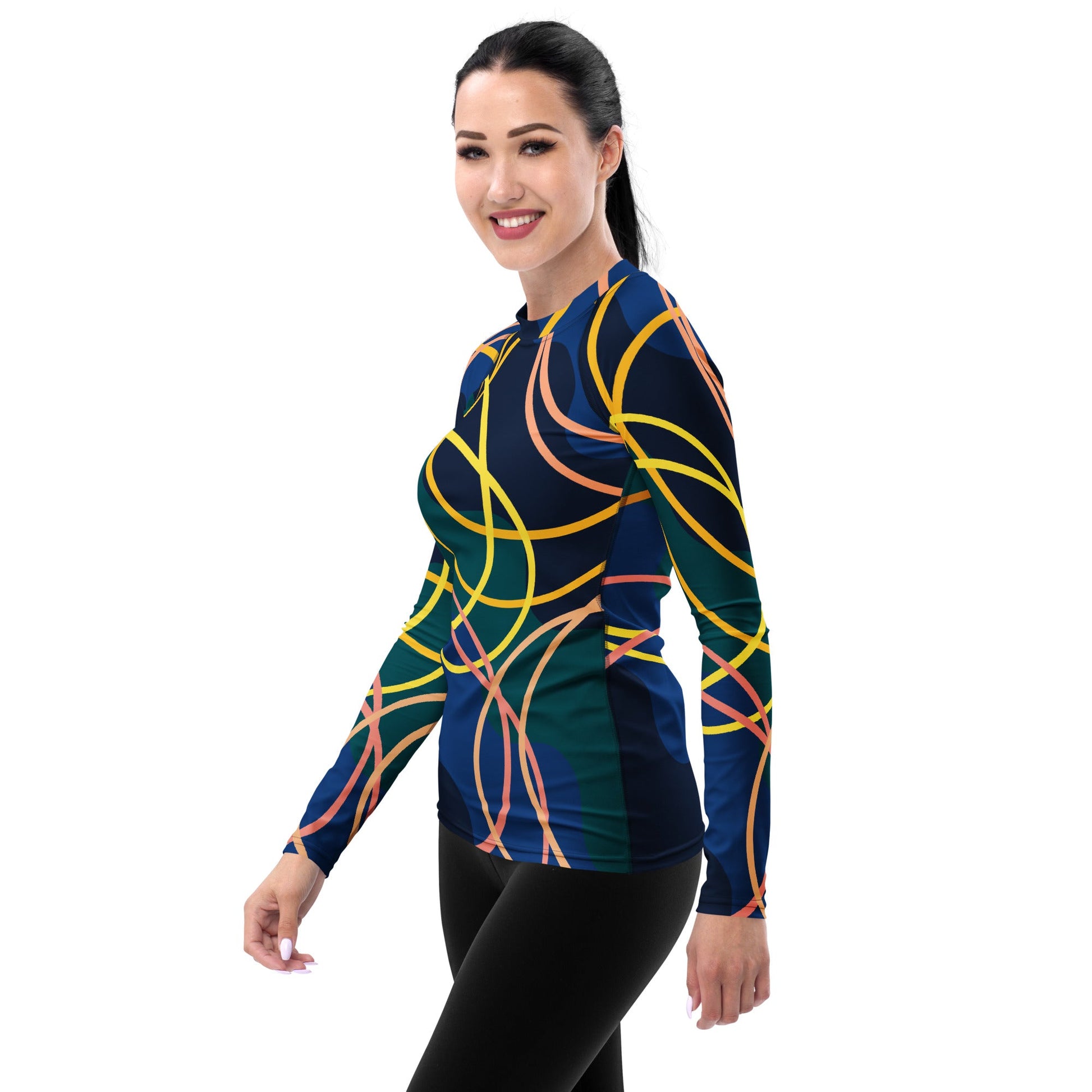 Women's blue - green - yellow abstract Rash Guard - PratSN