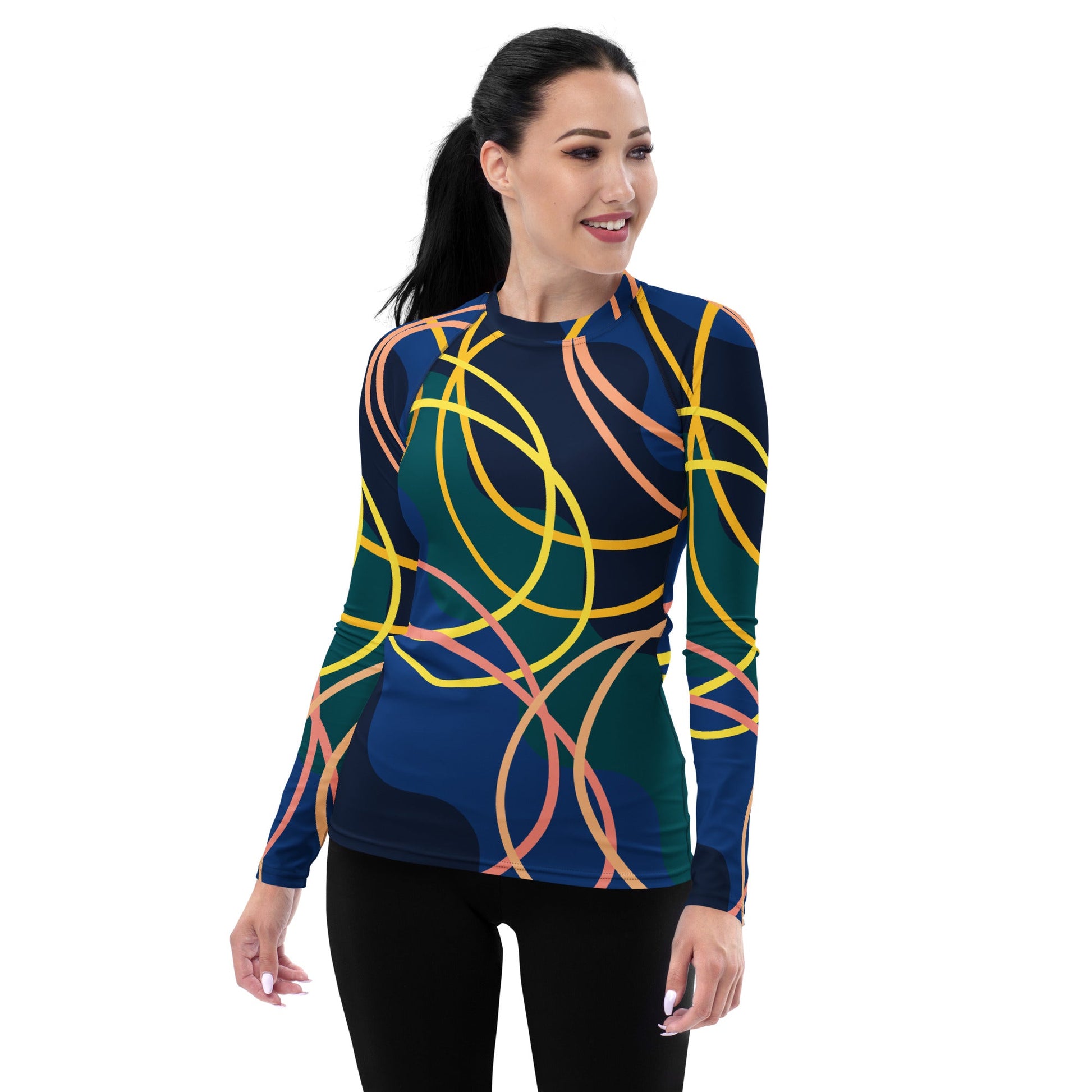 Women's blue - green - yellow abstract Rash Guard - PratSN