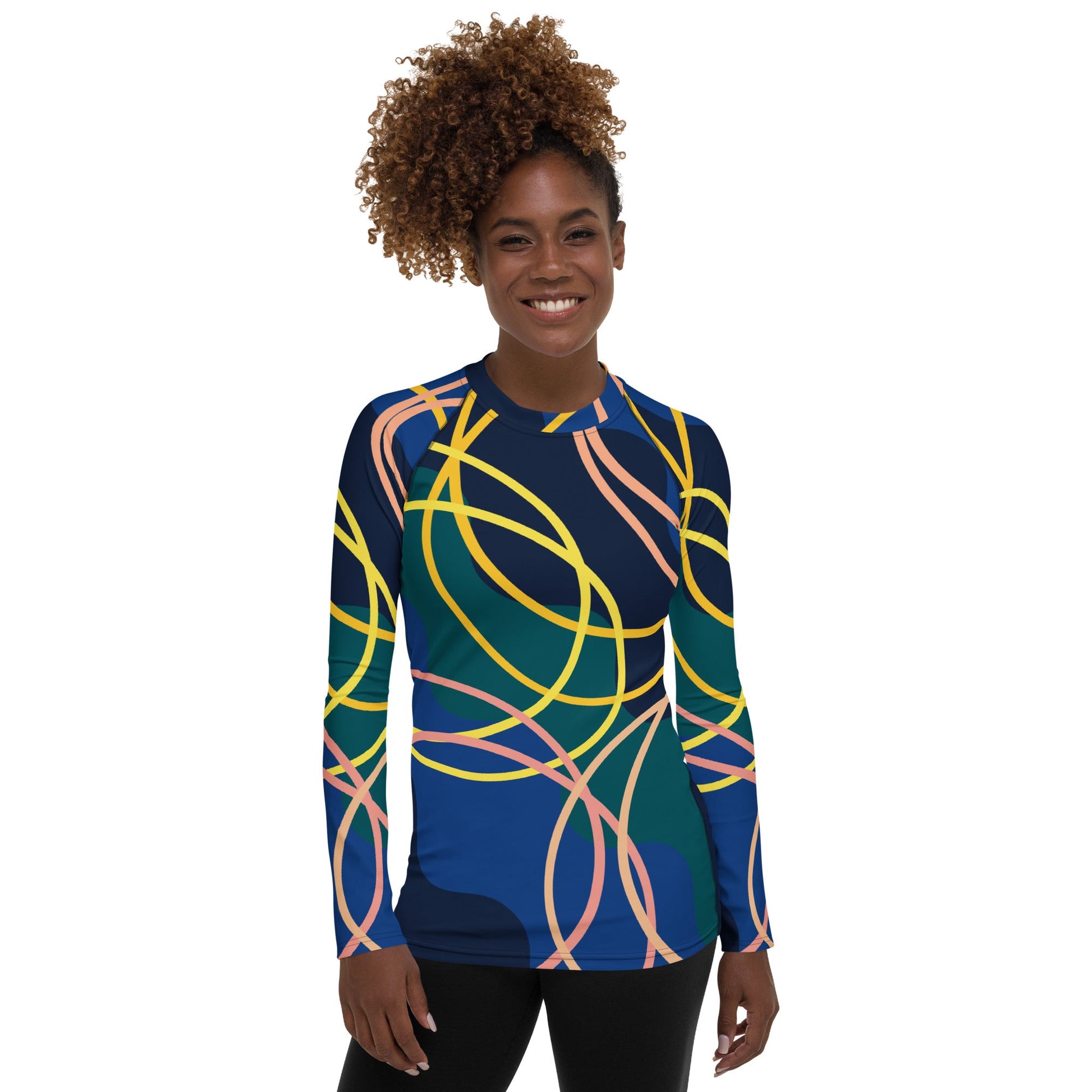 Women's blue - green - yellow abstract Rash Guard - PratSN