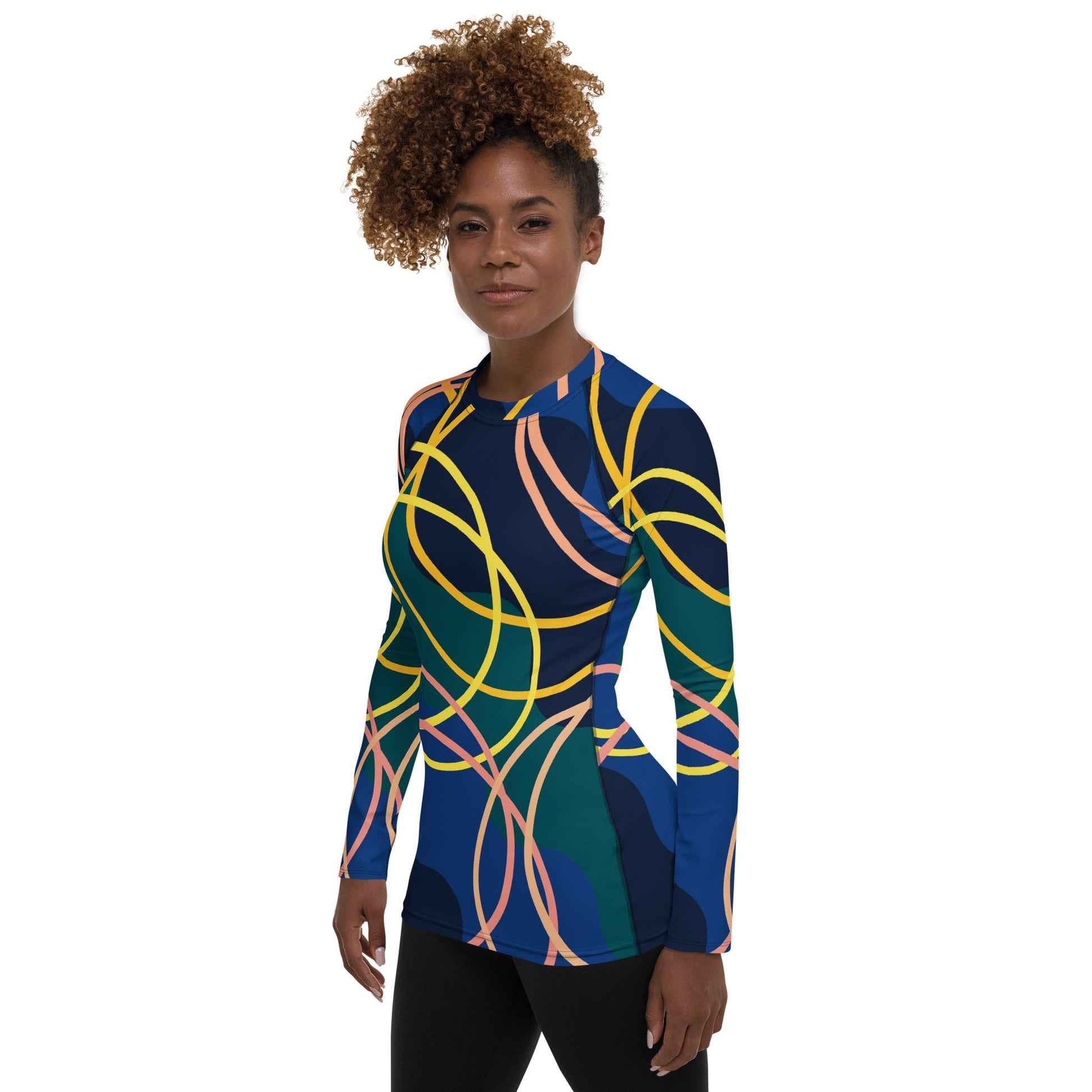 Women's blue - green - yellow abstract Rash Guard - PratSN