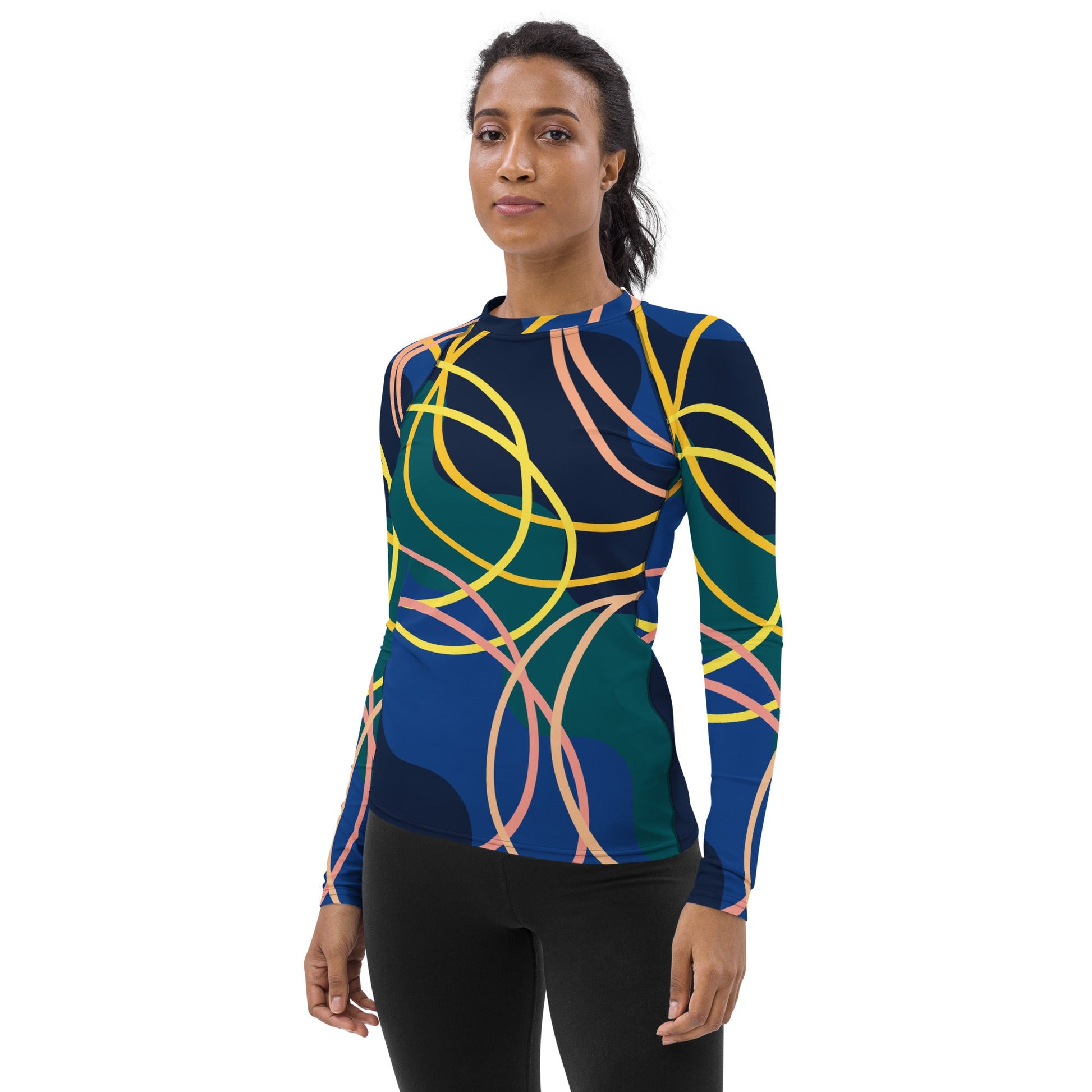 Women's blue - green - yellow abstract Rash Guard - PratSN