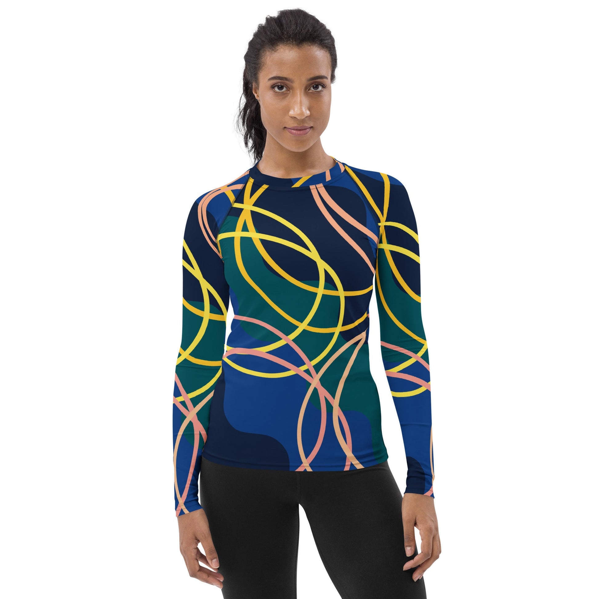 Women's blue - green - yellow abstract Rash Guard - PratSN