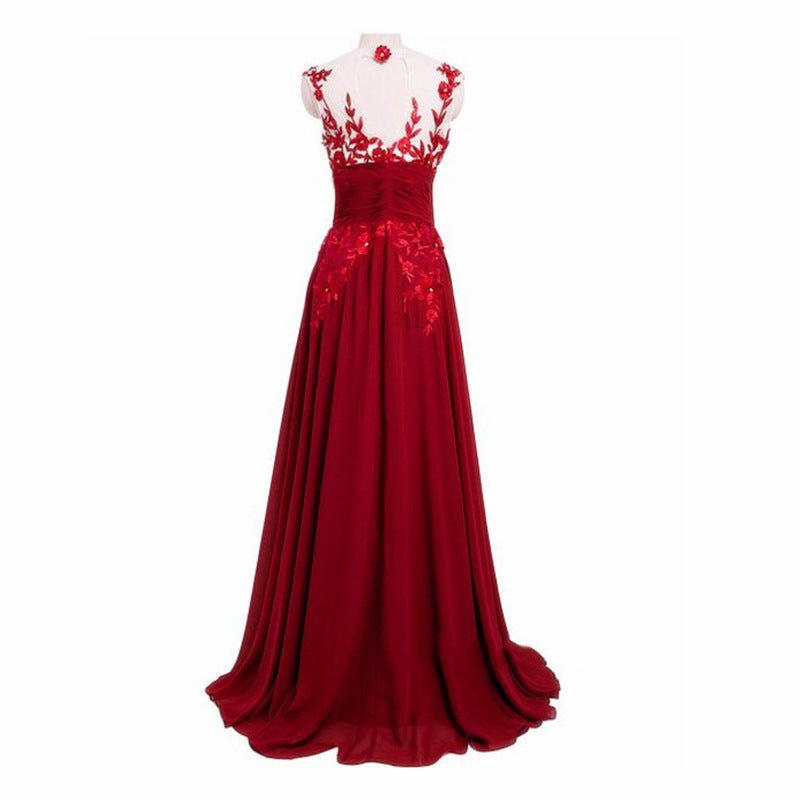 Women's Blue Lace Flower Mirror Backless Wedding Bride Bridal Gown Dinner Party Stage Host Dress - PratSN