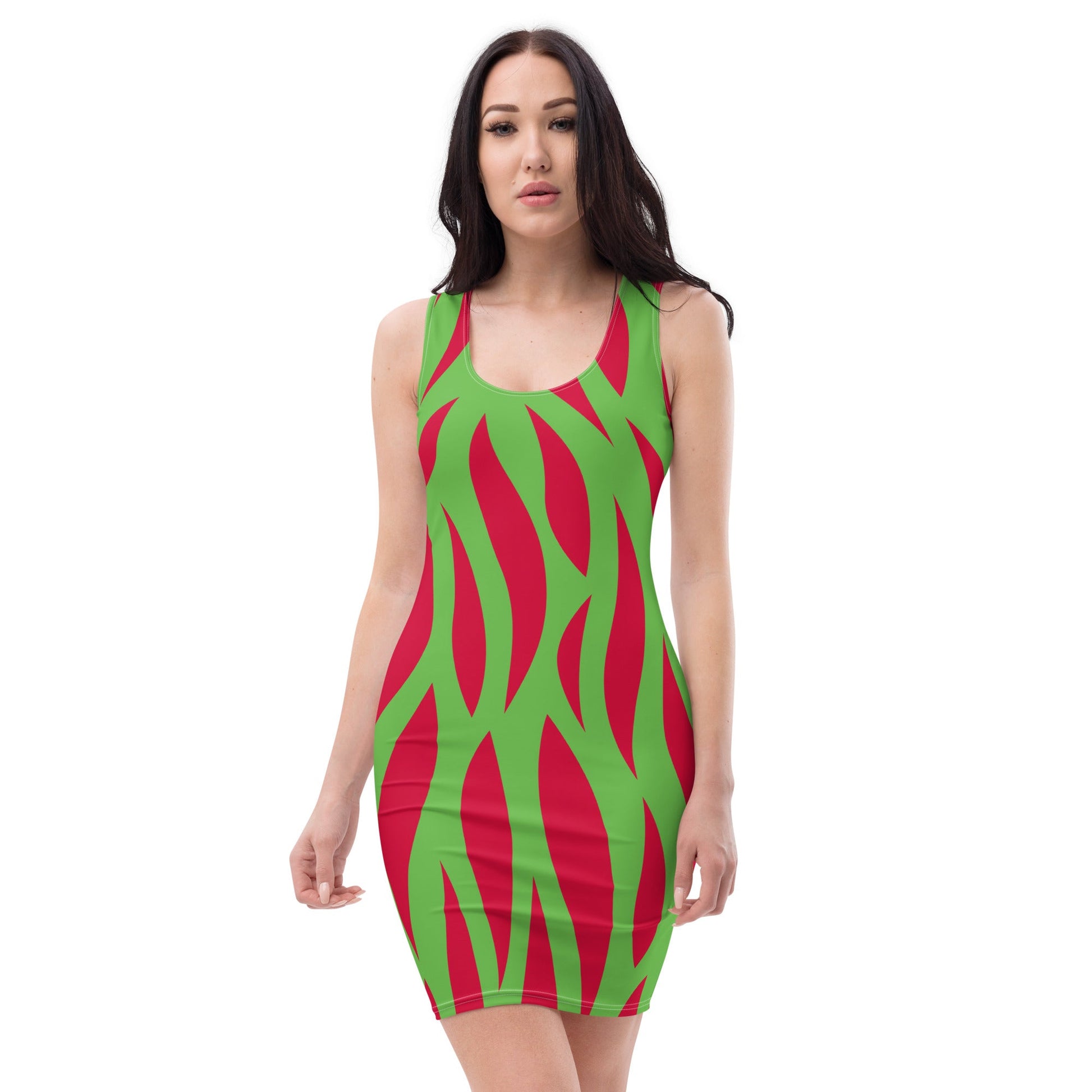 Women's Bodycon dress, Abstract Pattern, Crimson Red and Kelly Green Pencil Dresses, Body hugging fit tank top dress, elegant bodycon, sleeveless dress for your favorite party, summer and spring dress - PratSN