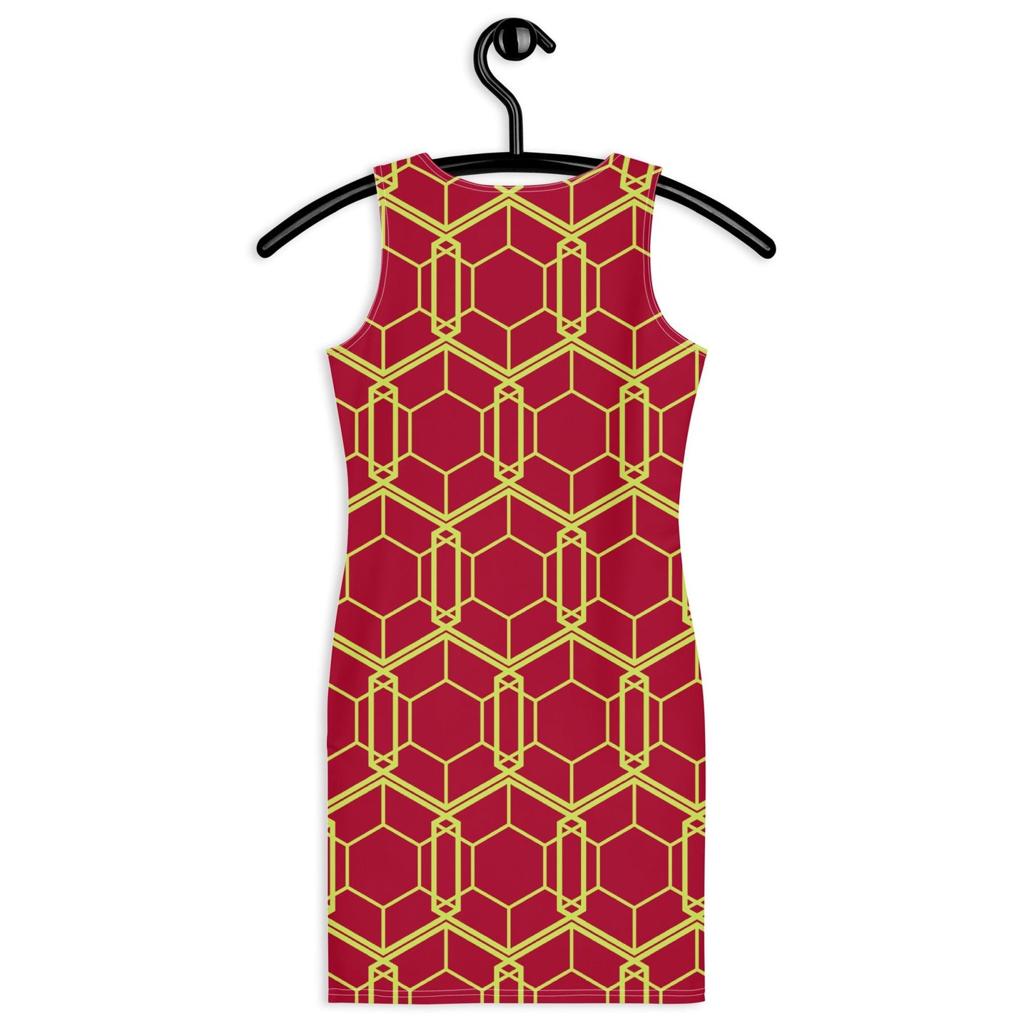 Women's Bodycon dress, Geometric Pattern, Carmine Red and Mindaro Green Pencil Dress Body hugging fit tank top dress, elegant bodycon, sleeveless dress for your favorite party, summer and spring - PratSN