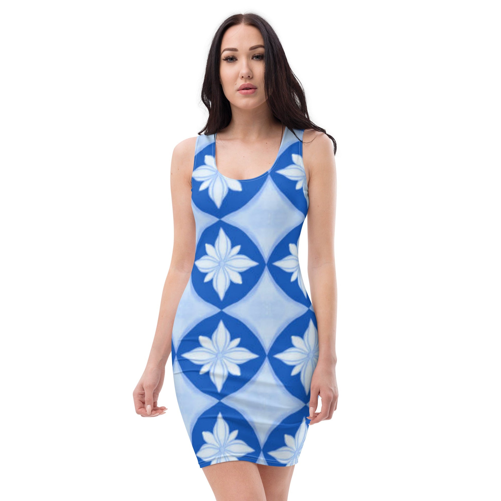 Women's Bodycon dress, Geometric Pattern, Jordy Blue Pencil Dresses, hugging fit tank top dress, elegant bodycon, sleeveless dress for your favorite party, summer and spring dress - PratSN