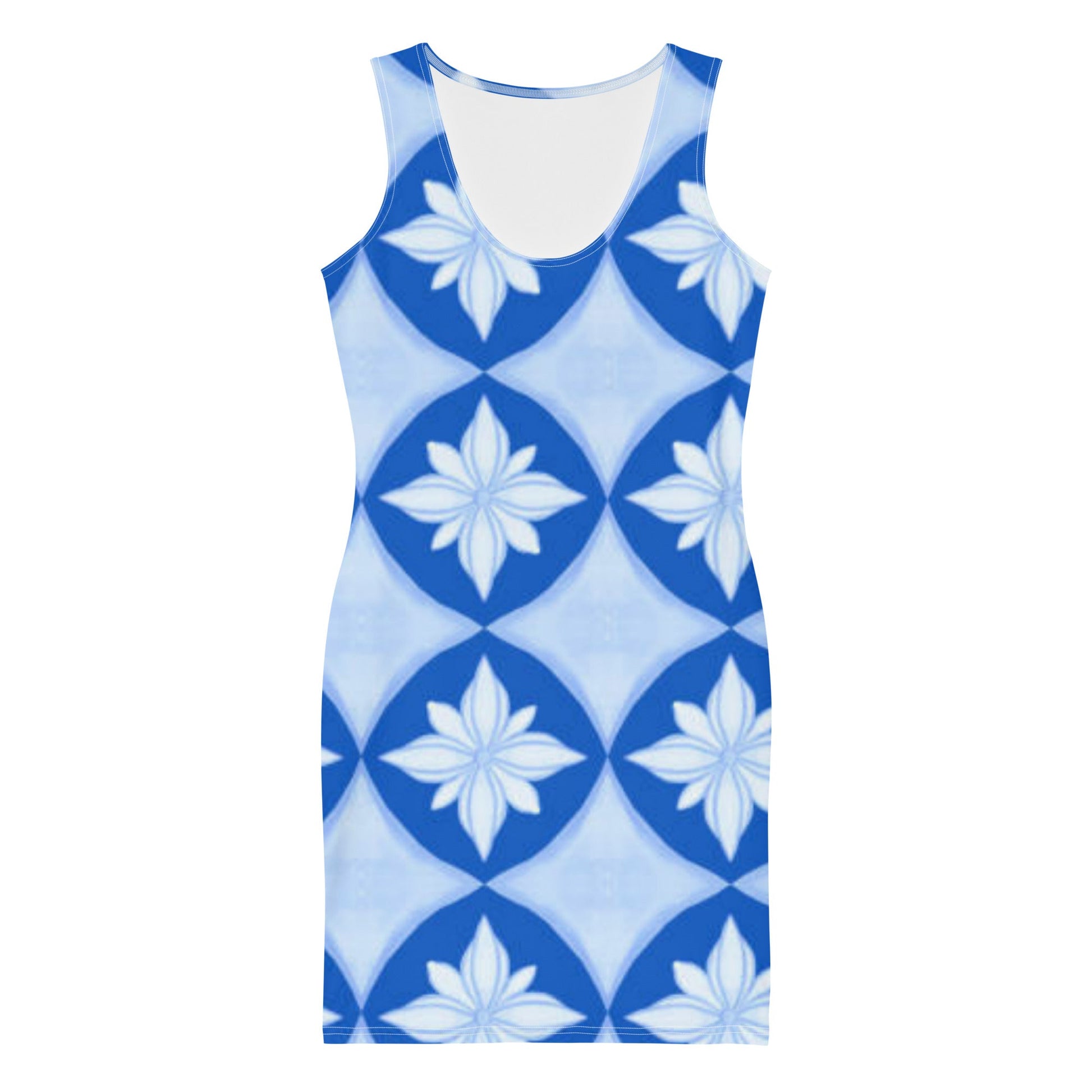 Women's Bodycon dress, Geometric Pattern, Jordy Blue Pencil Dresses, hugging fit tank top dress, elegant bodycon, sleeveless dress for your favorite party, summer and spring dress - PratSN