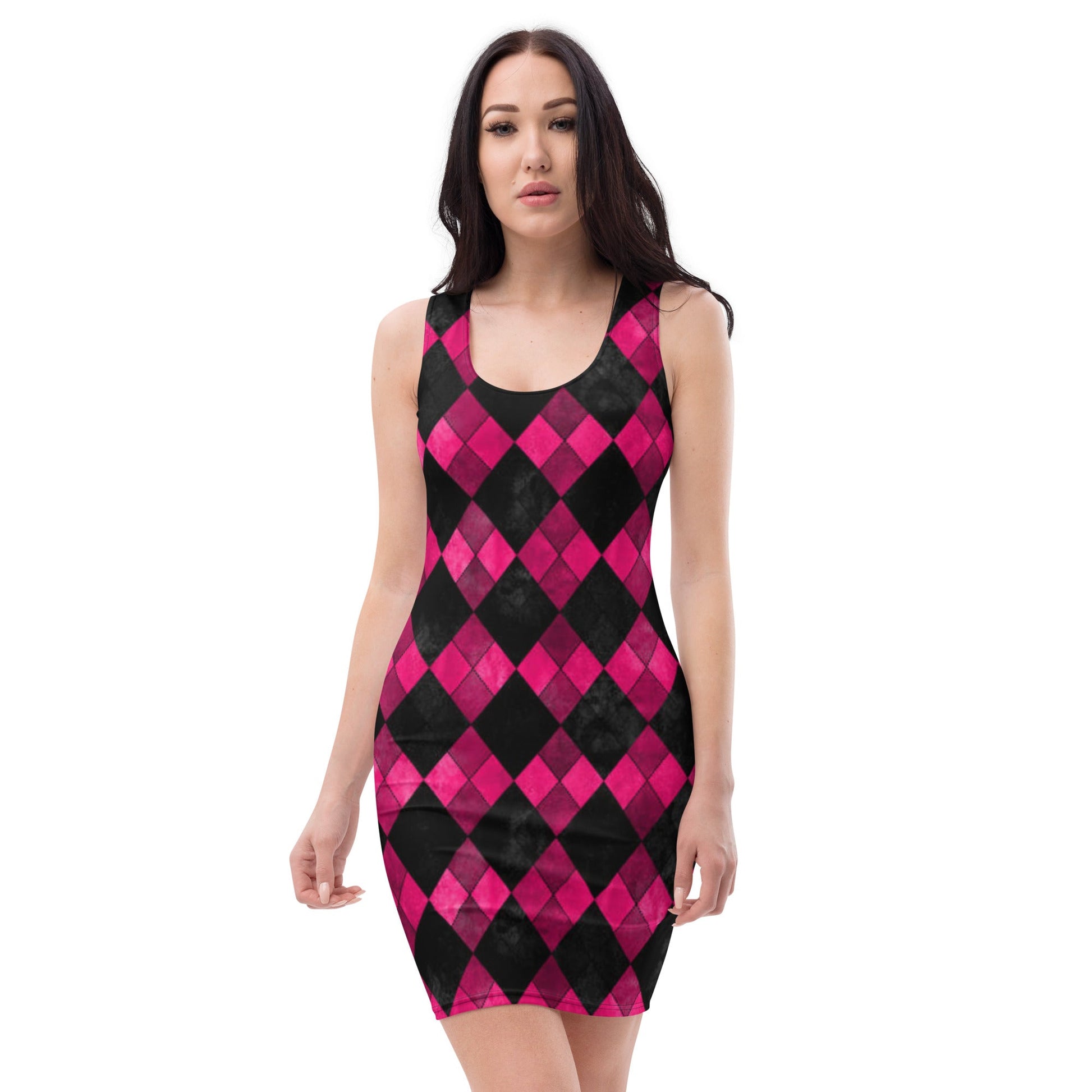 Women's Bodycon dress, Pink Black Geometric Pattern Pencil Dresses, Body hugging fit tank top dress, elegant bodycon, sleeveless dress for your favorite party, summer and spring dress - PratSN