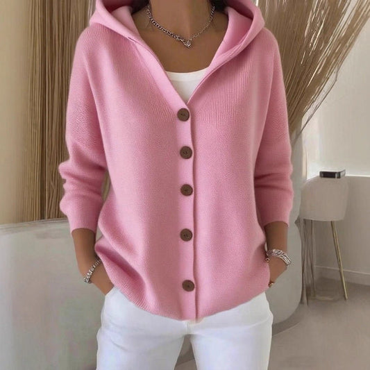 Women's Button Knitted Hooded Sweater Cardigan Coat - PratSN