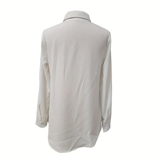Women's Casual Solid Color Lapel Long Sleeve Shirt Spring Autumn Comfort Full Button Office Blouse - PratSN