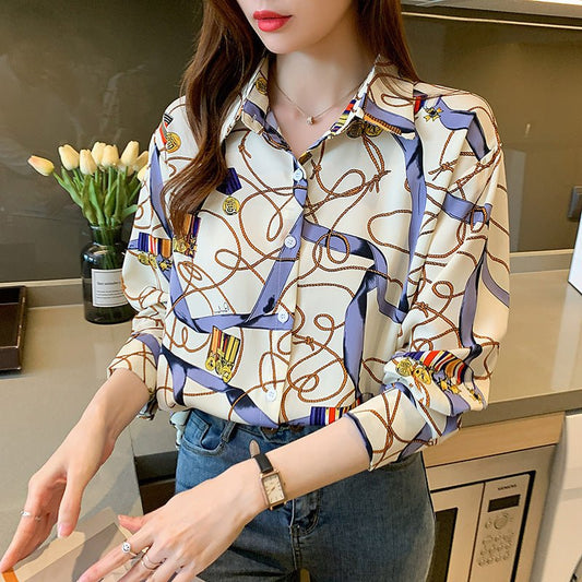 Women's Chain Print Long - sleeved Shirt - PratSN