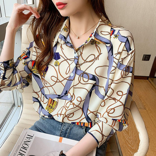 Women's Chain Print Long - sleeved Shirt - PratSN