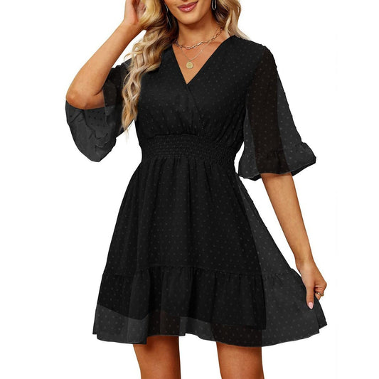 Women's Chiffon Mini Elastic Waist Dress - PratSN