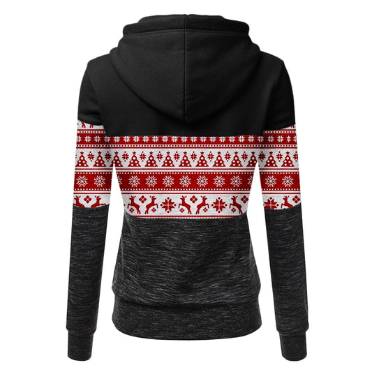 Women's Christmas Multicolor Printing Velvet Padded Hooded Sweatshirt - PratSN