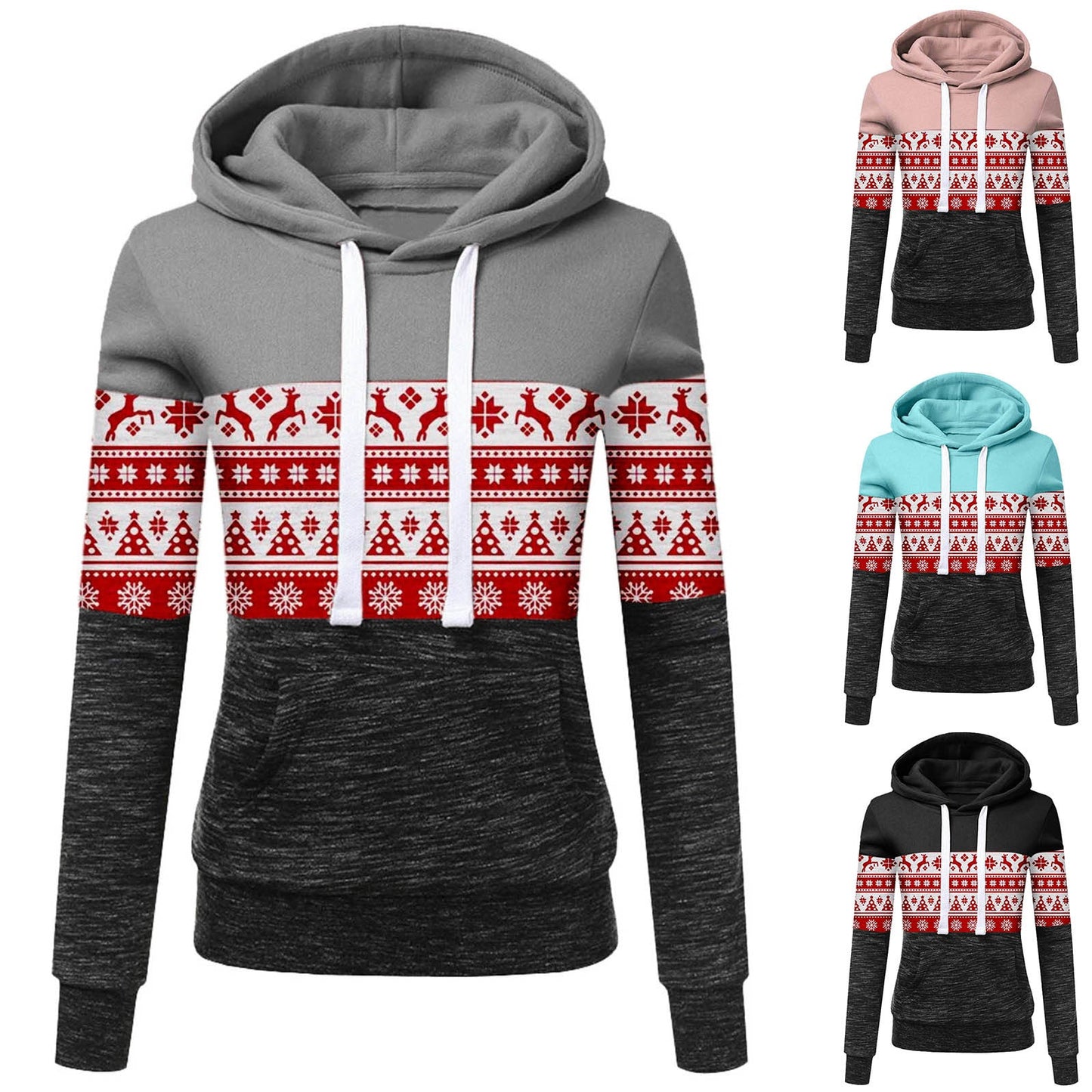 Women's Christmas Multicolor Printing Velvet Padded Hooded Sweatshirt - PratSN