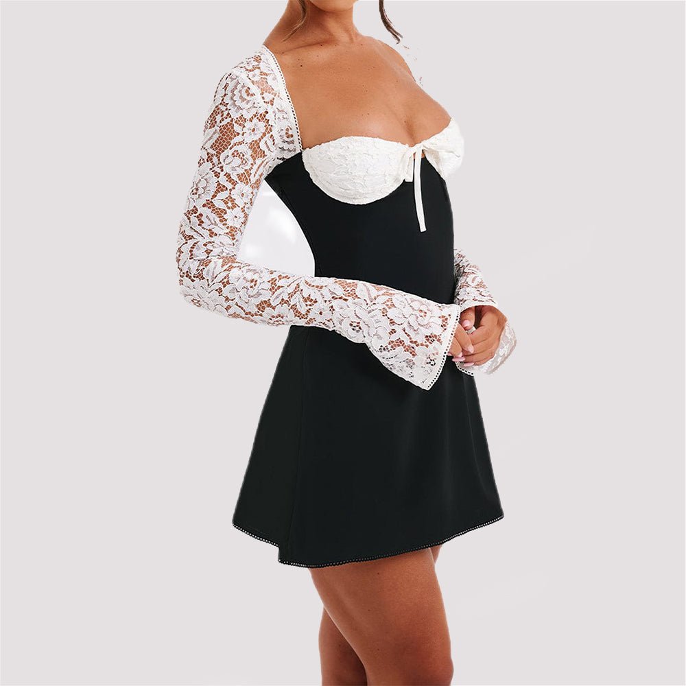 Women's ClothingY2K Lace Long Sleeve Dress Fashion Sexy Corset Backless Lace Up Short Dresses - PratSN