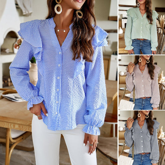 Women's Commuter Long Sleeve Ruffled Shirt - PratSN