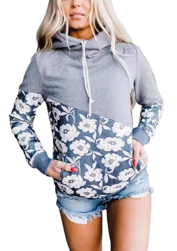 Women's Contrasting Print Stitching Ultra - short Print Hooded Harajuku Style Pullover Top - PratSN