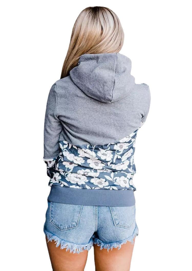 Women's Contrasting Print Stitching Ultra - short Print Hooded Harajuku Style Pullover Top - PratSN
