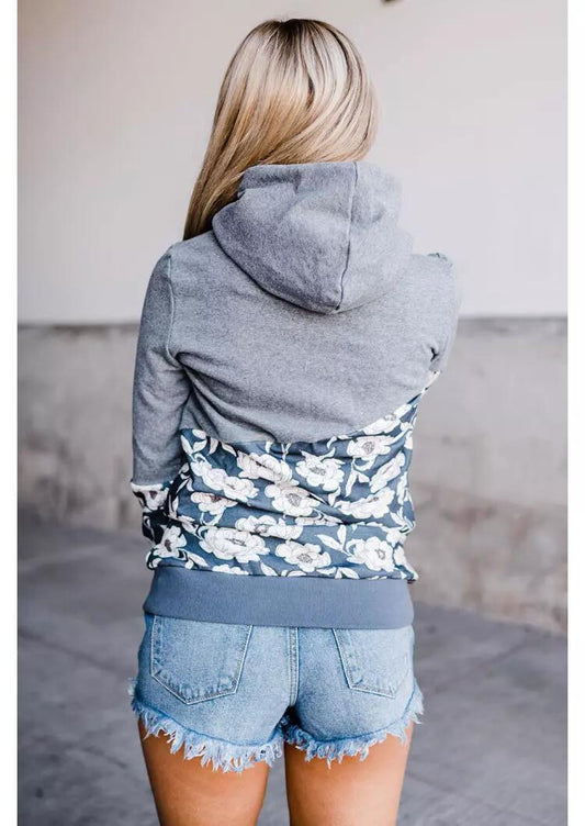 Women's Contrasting Print Stitching Ultra - short Print Hooded Harajuku Style Pullover Top - PratSN