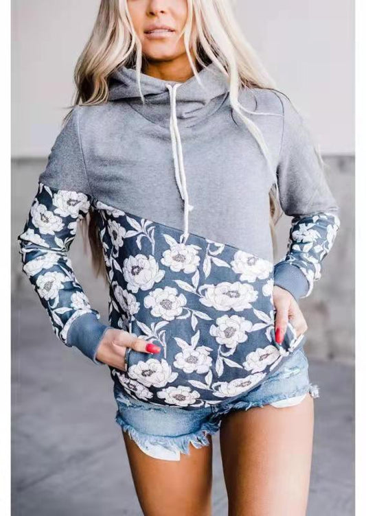 Women's Contrasting Print Stitching Ultra - short Print Hooded Harajuku Style Pullover Top - PratSN