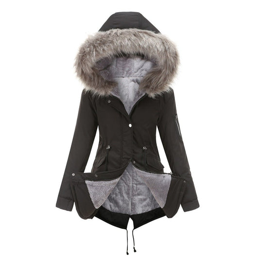 Women's Cotton - padded Coat Mid - length Hooded - PratSN